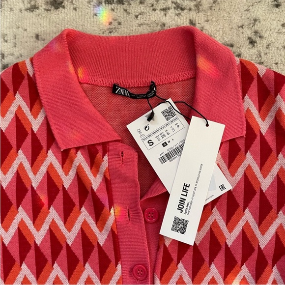 RARE! NWT Zara Jacquard Printed Mod Button-Up Knit Collared Polo Dress (S/XS) - Picture 8 of 8